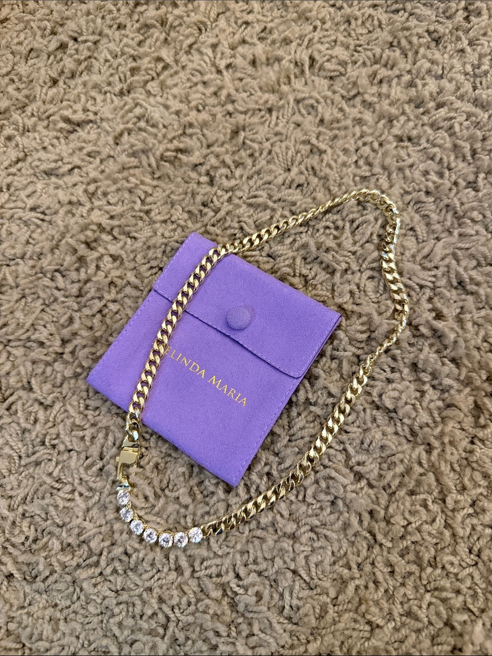 Melinda Maria Purple Pouch with Gold Chain and Crystal Accents